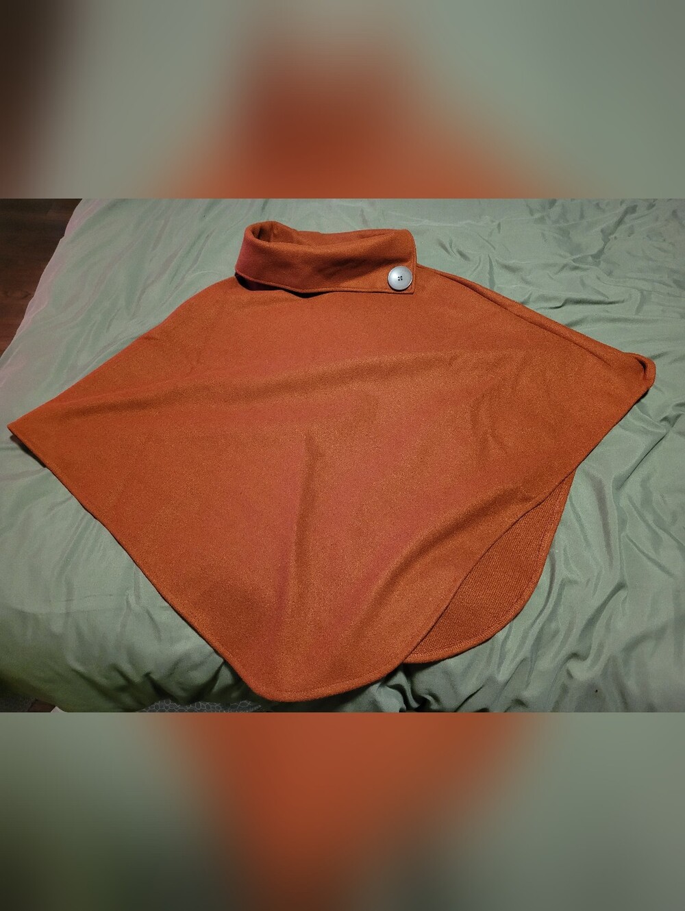 Women's Rust Orange Knit Poncho with Button Collar